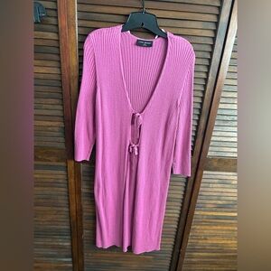 Lane Bryant Bright Pink Ribbed Tie-Front Duster Cardigan